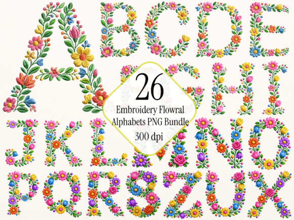 Download Floral Embroidery Alphabet PNG Bundle - Alphabet Collection