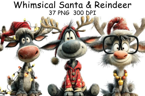 Download Whimsical Santa &amp; Reindeer Clipart - Reindeer clipart Collection
