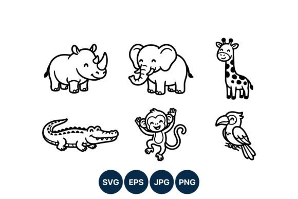Download Cute Safari Animal Vector Line Art - Animal vector Collection